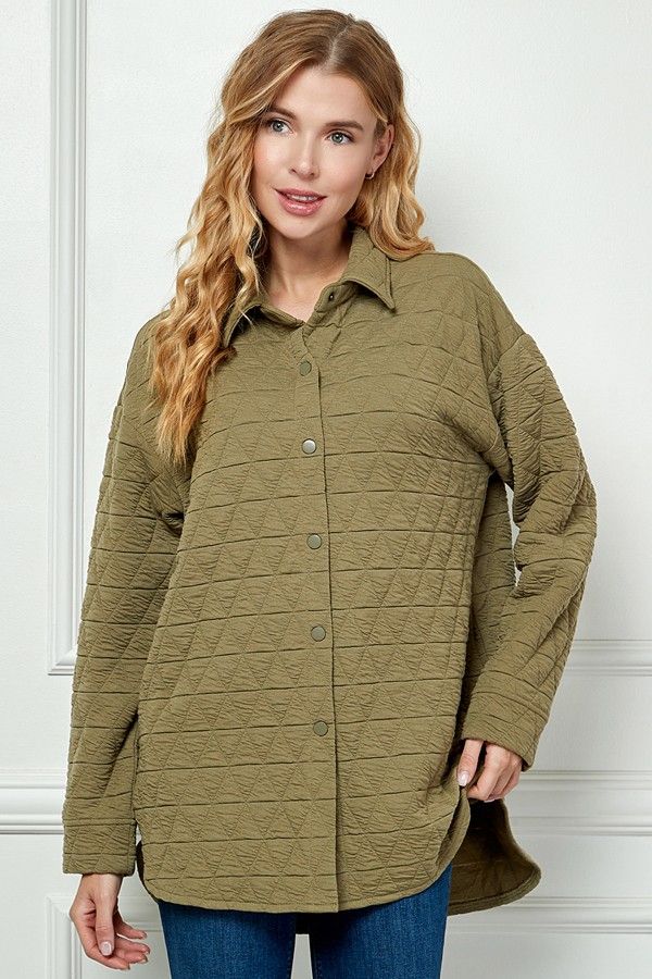 CH Cozy Quilts Shacket-Olive