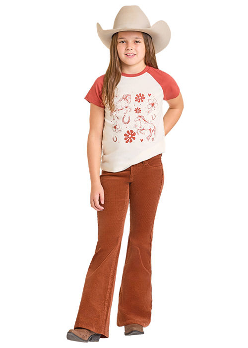 Girls Brick Corduroy Button Flare