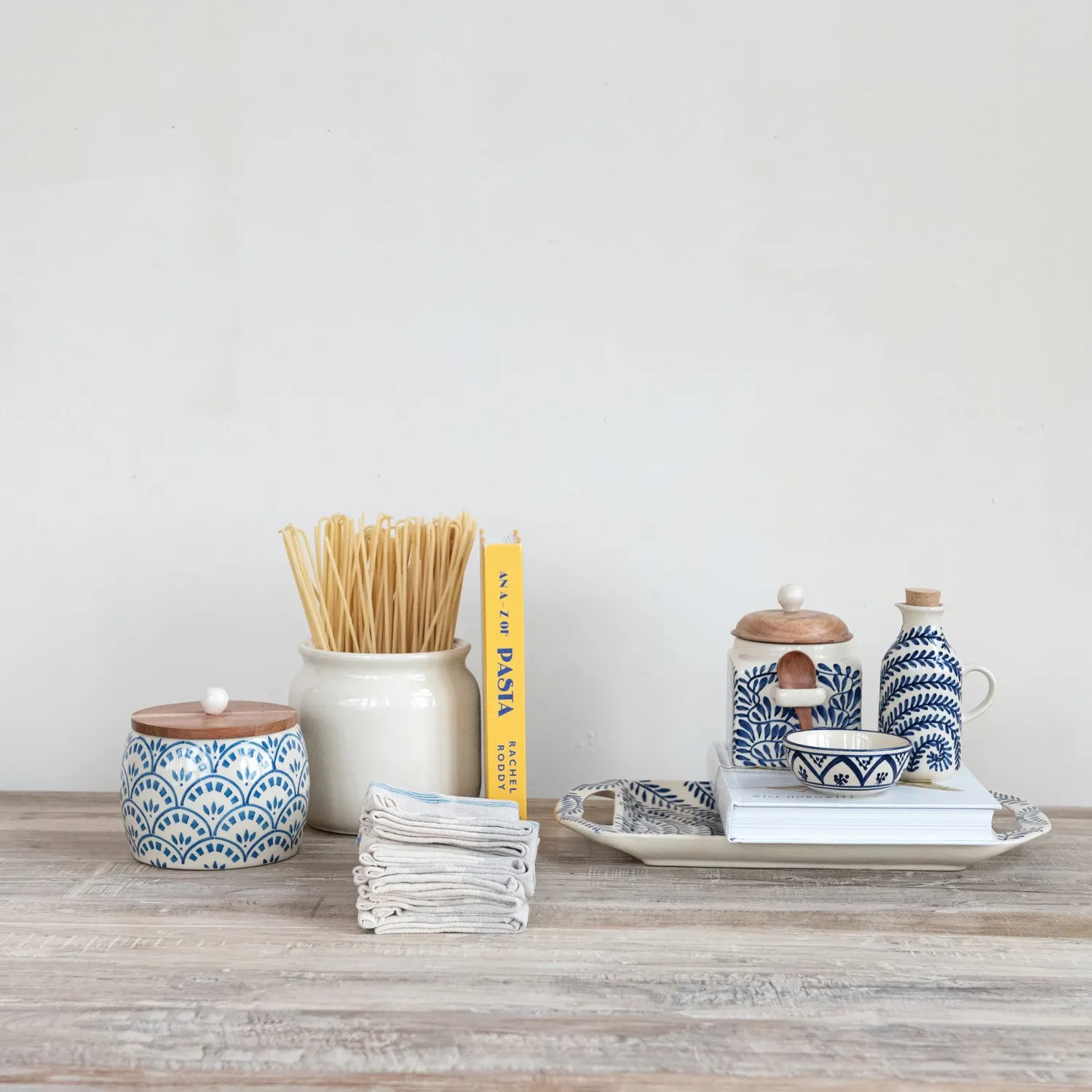 DF9952-Hand Painted Stoneware Canister w Lid/Spoon