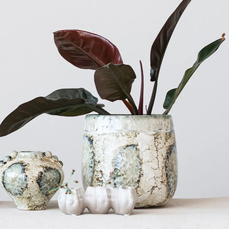 DF7186-Stoneware Planter-Reactive Glaze
