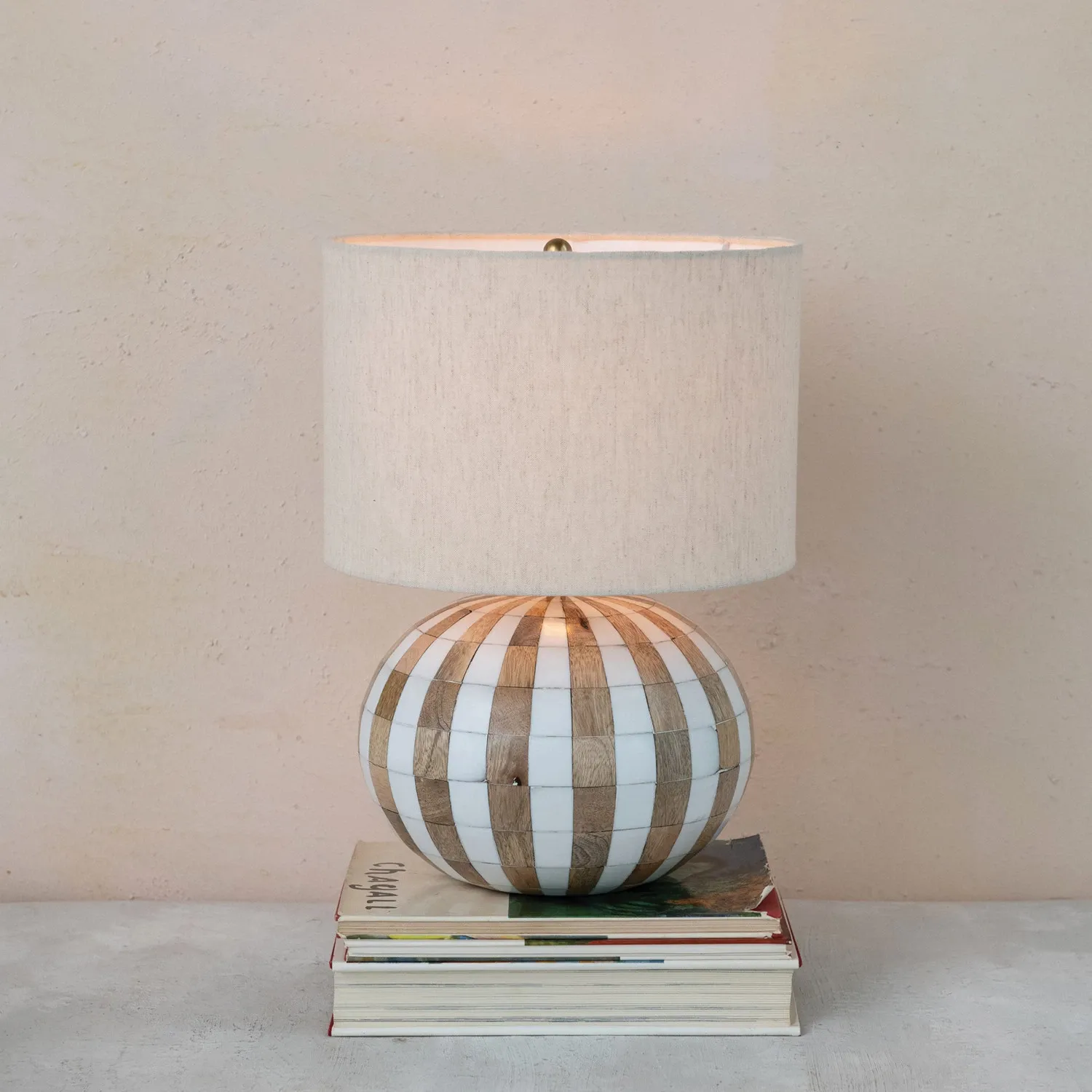 DG1265-Mango Wood Striped Table Lamp