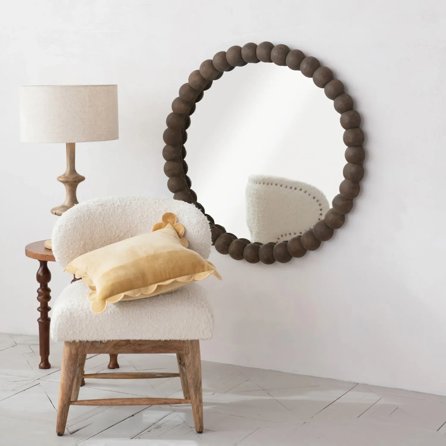 DG1388-Round Wood Framed Wall Mirror-Nat