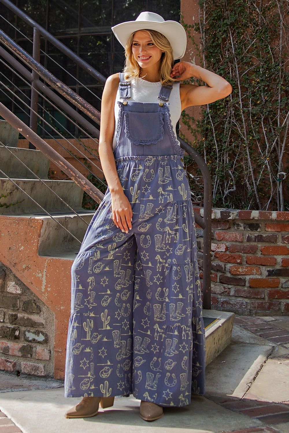 Western Tiered Jumpsuit-Indigo