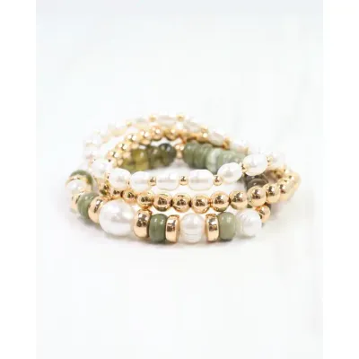 Bowie Bead &amp; Pearl Stretch Bracelet-Olive