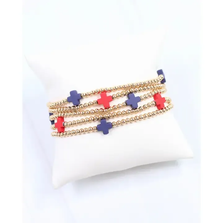 Brittany Cross Bracelet Set Red Navy