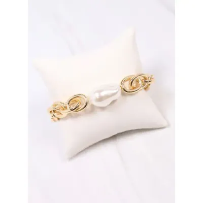 Harrie Link Bracelet W/Gold Pearl