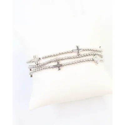 Kendall Beaded Cross Stretch Bracelet-Silver