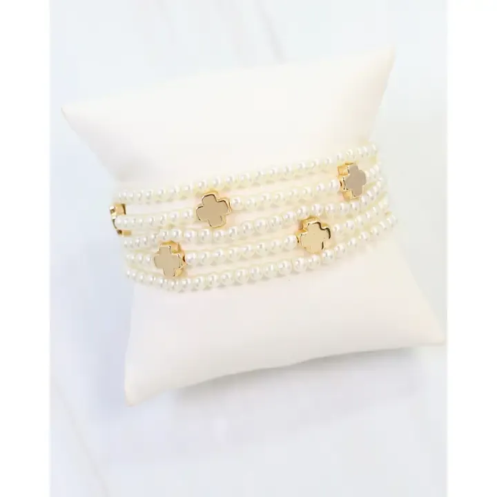 Pauline Pearl &amp; Cross Stretch Bracelet