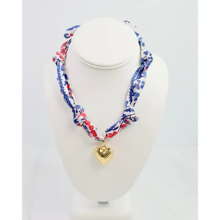 Serafina Scarf Charm Necklace Navy Red Floral
