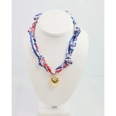 Serafina Scarf Charm Necklace Navy Red Floral