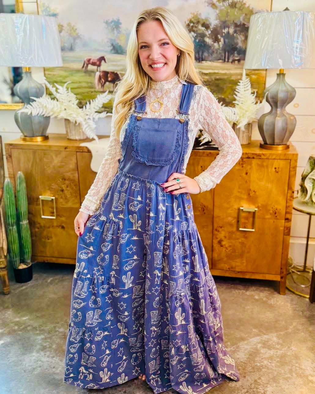 Western Tiered Jumpsuit-Indigo