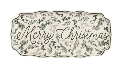 Merry Christmas Green Toile Tray
