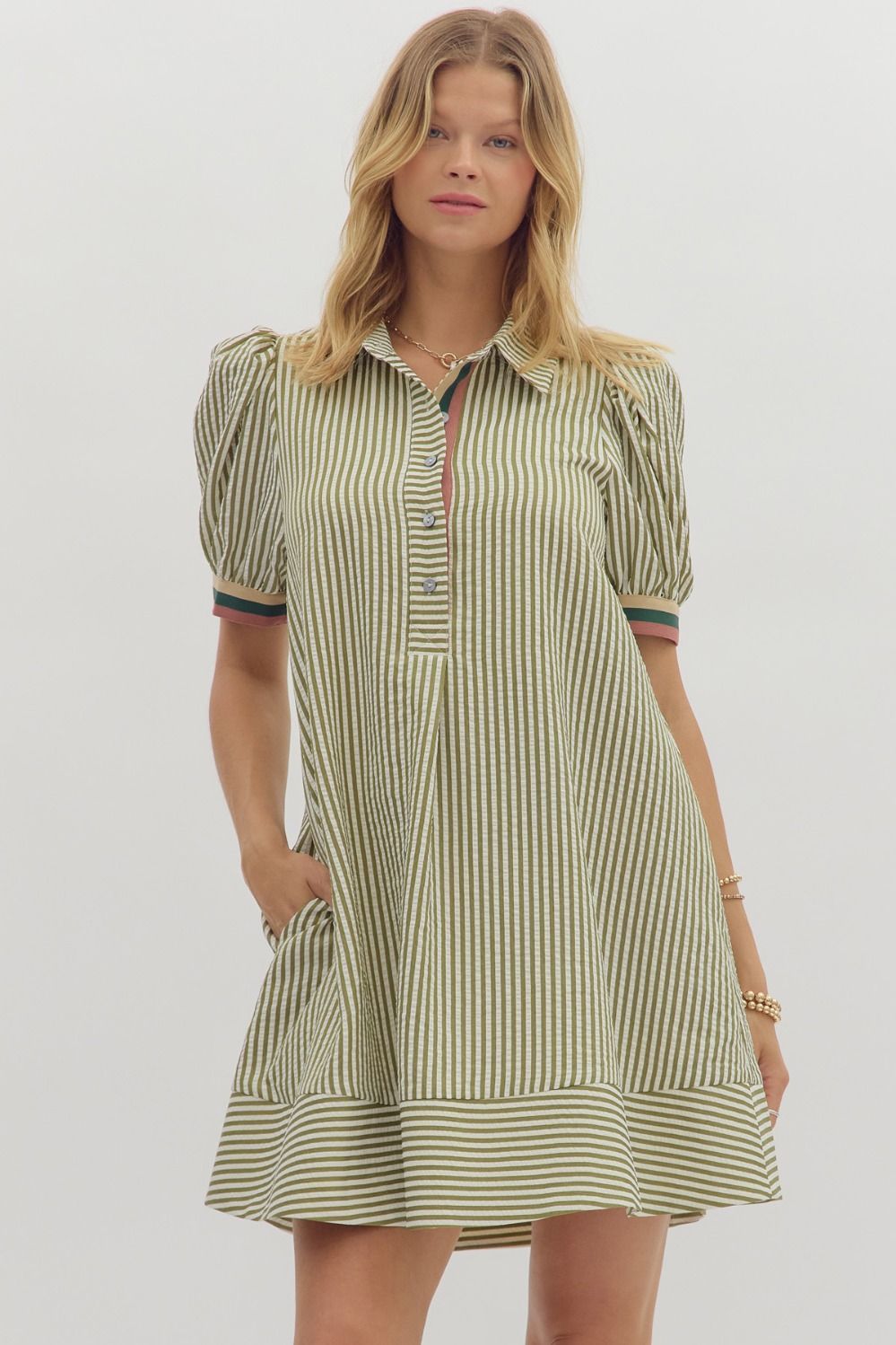 Bryon Stripe Dress-Olive