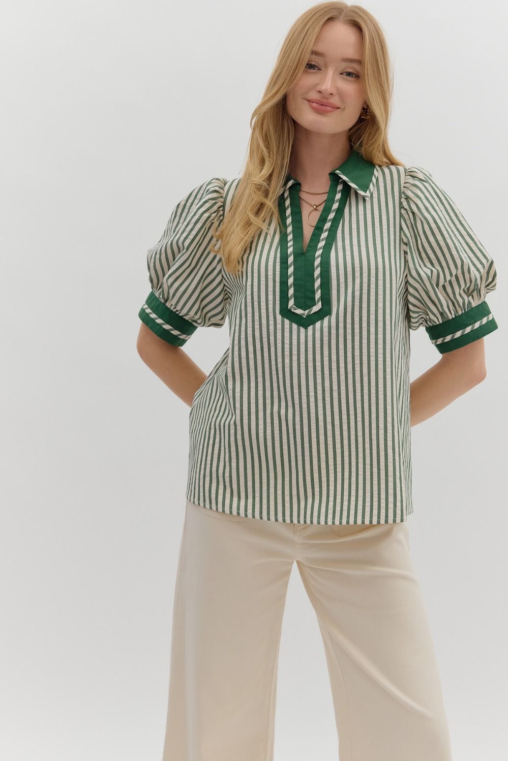 Mayla Stripe Top-H. Green