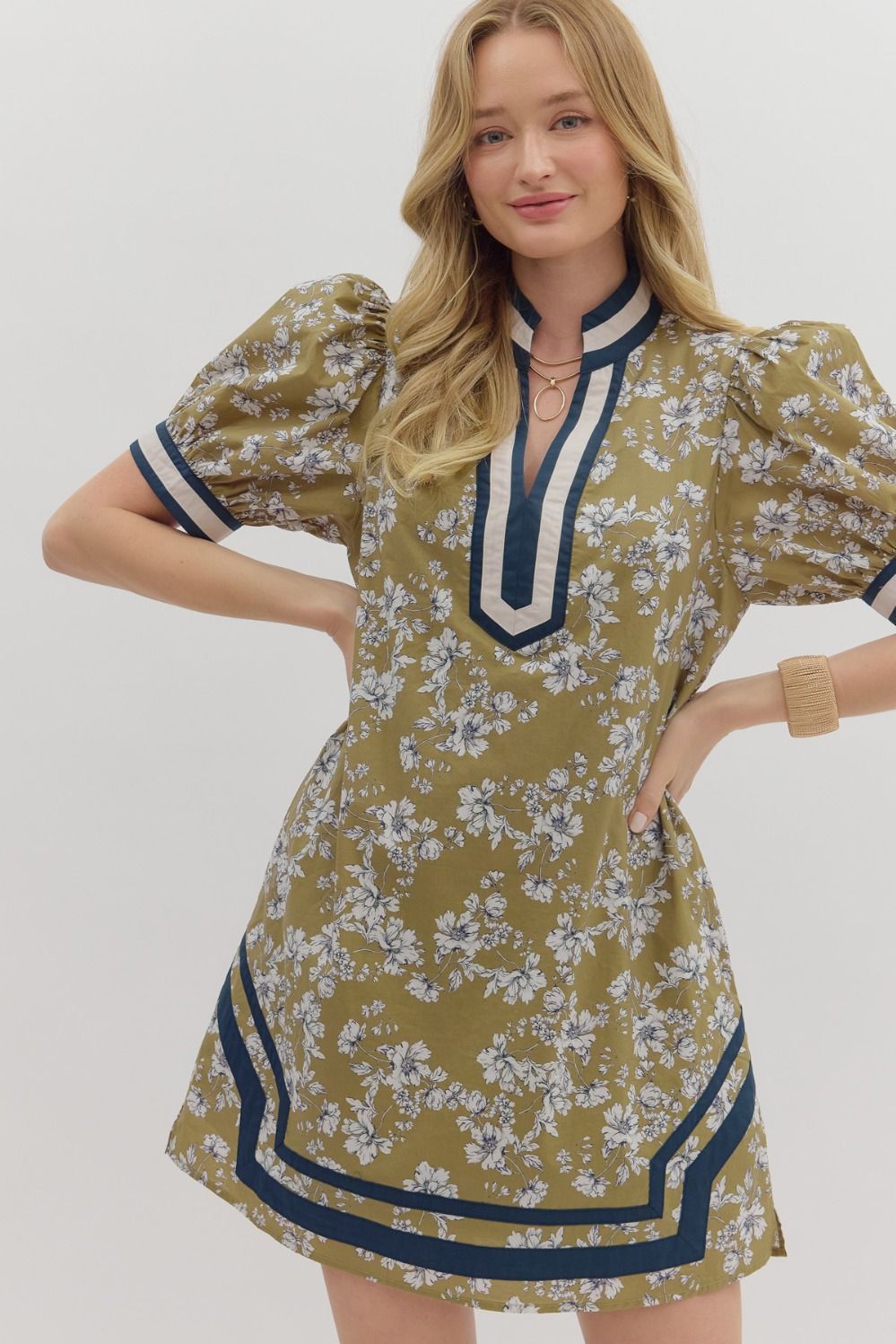 Elle Floral Mini Dress-Olive