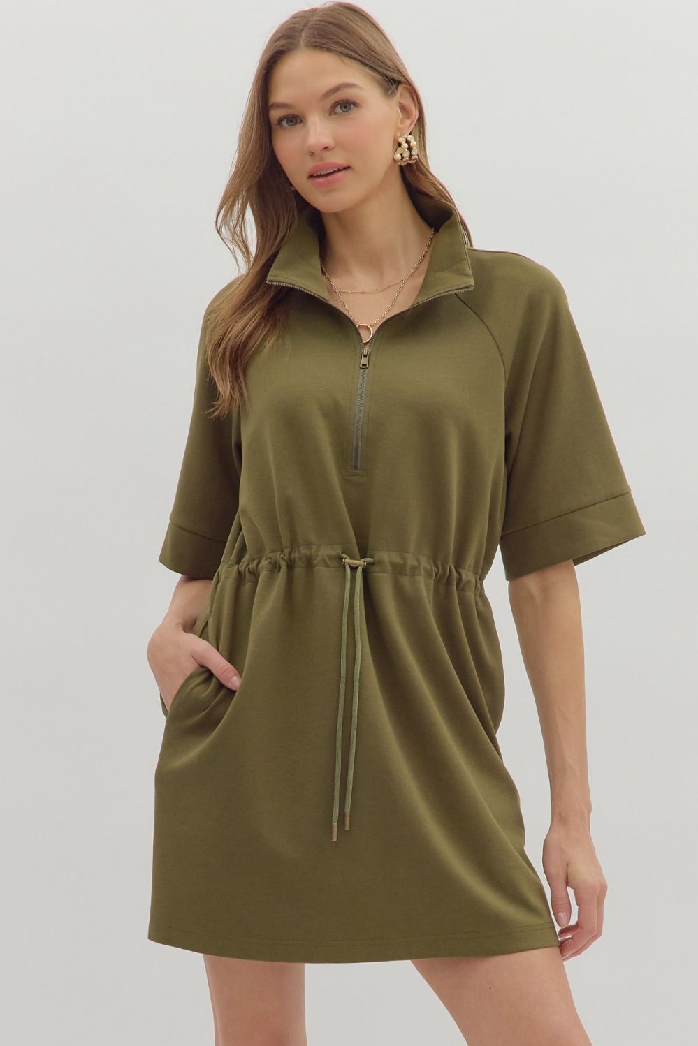 Rosa Zip Front Dress-Olive