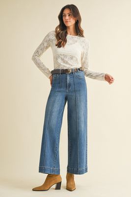 Pin Tuck Detail Wide Leg Jean