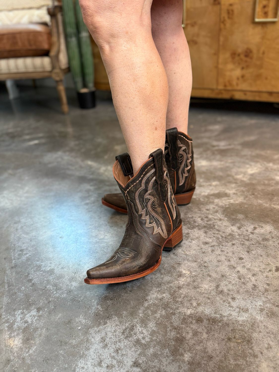 Chocolate Emb Ankle Boot