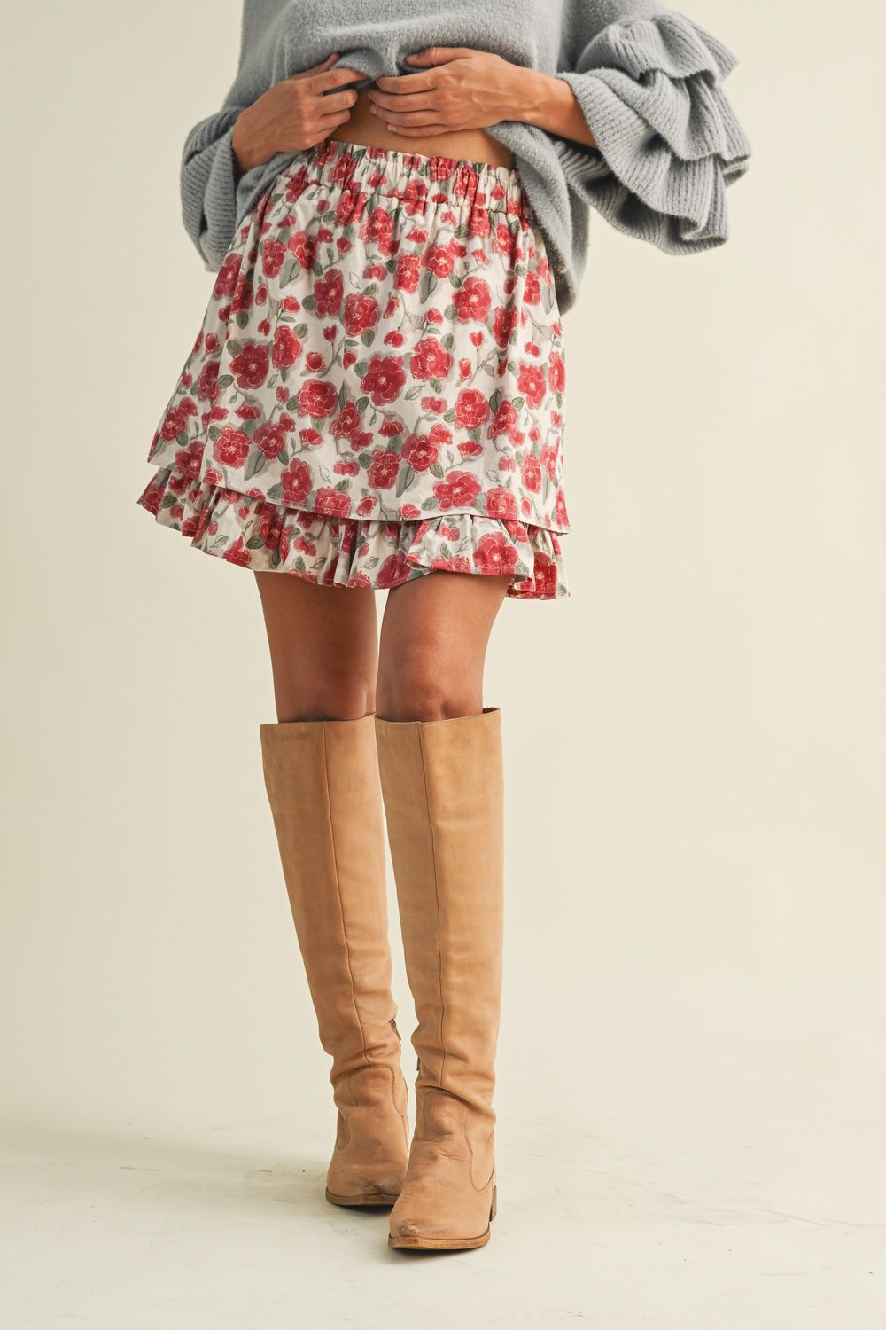 Floral Print Layered Ruffle Skirt