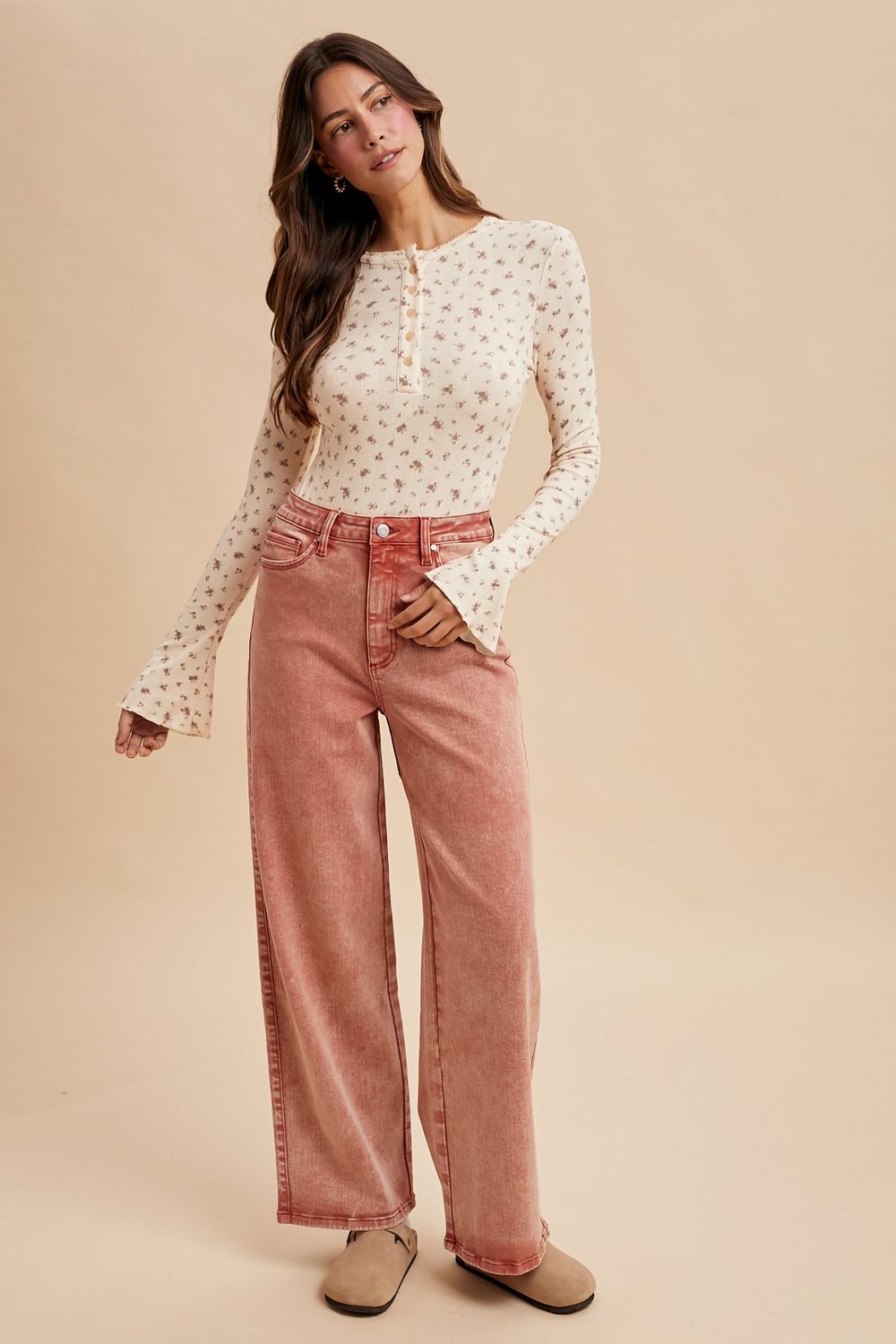 Ditsy Print Bell Sleeve Bodysuit