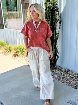 Minearl Wash Cap Sleeve Top-Burnt Orange