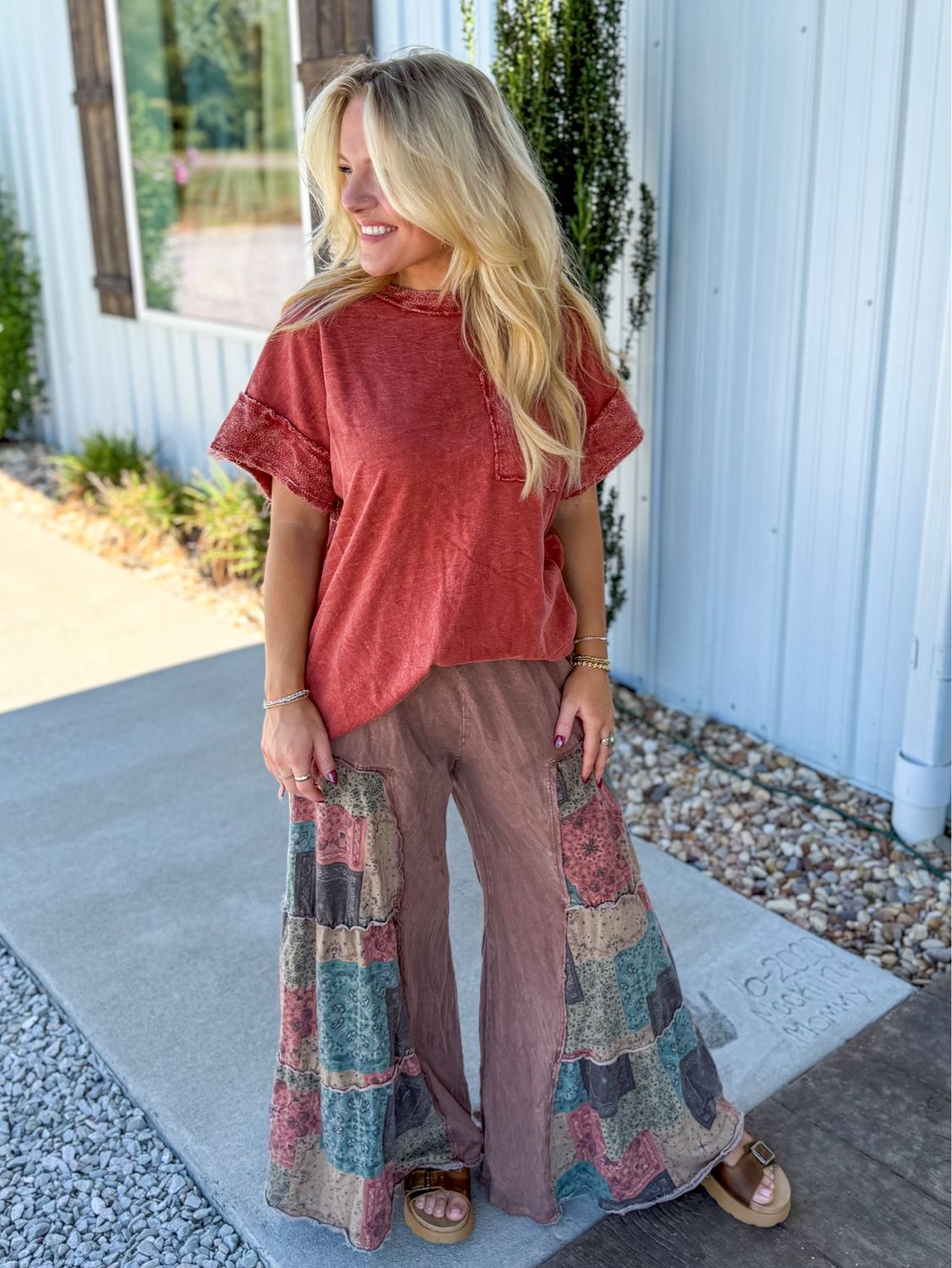 Boho Patch Wide Pants-Espresso