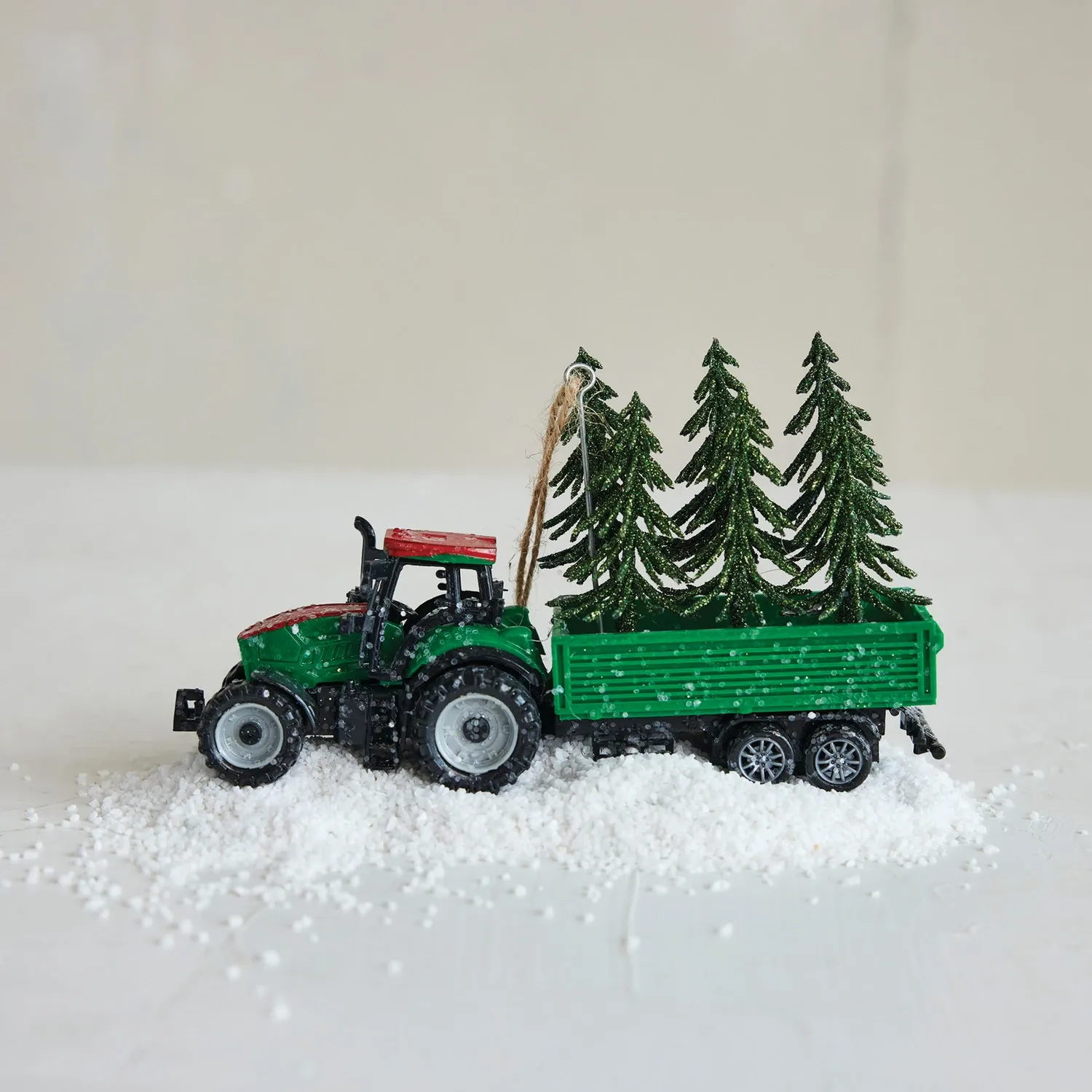 Plastic Tractor w Trees Ornament-XS9685