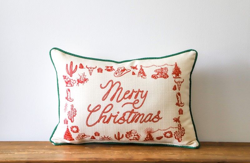 Toile Cowboy Merry Christmas Pillow+Piping