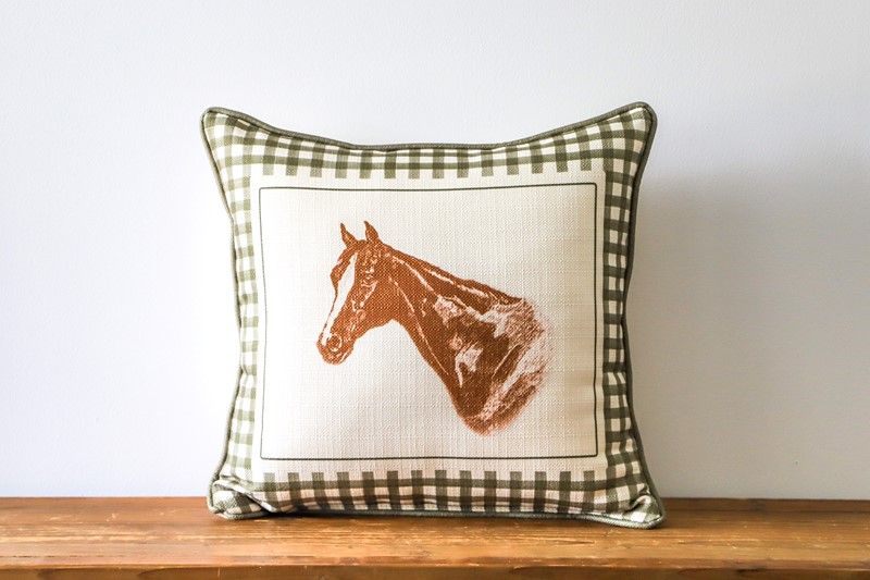 Gingham Horse Profile Pillow+Piping
