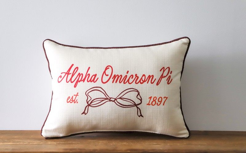 Alpha Omicron Pi Bow Script Pillow W/Piping