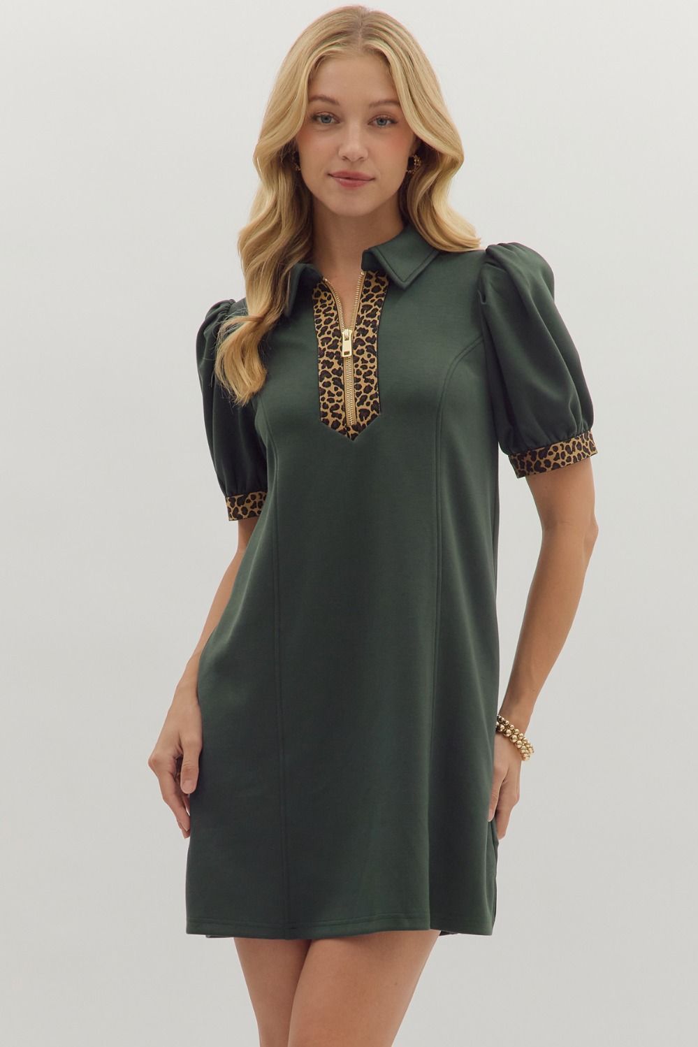 Eliza Leopard Trim Dress