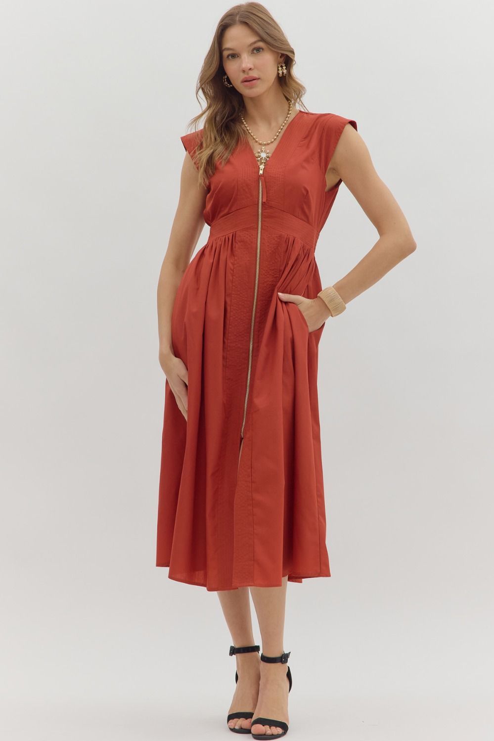 Anisa Brick Front Zip Midi