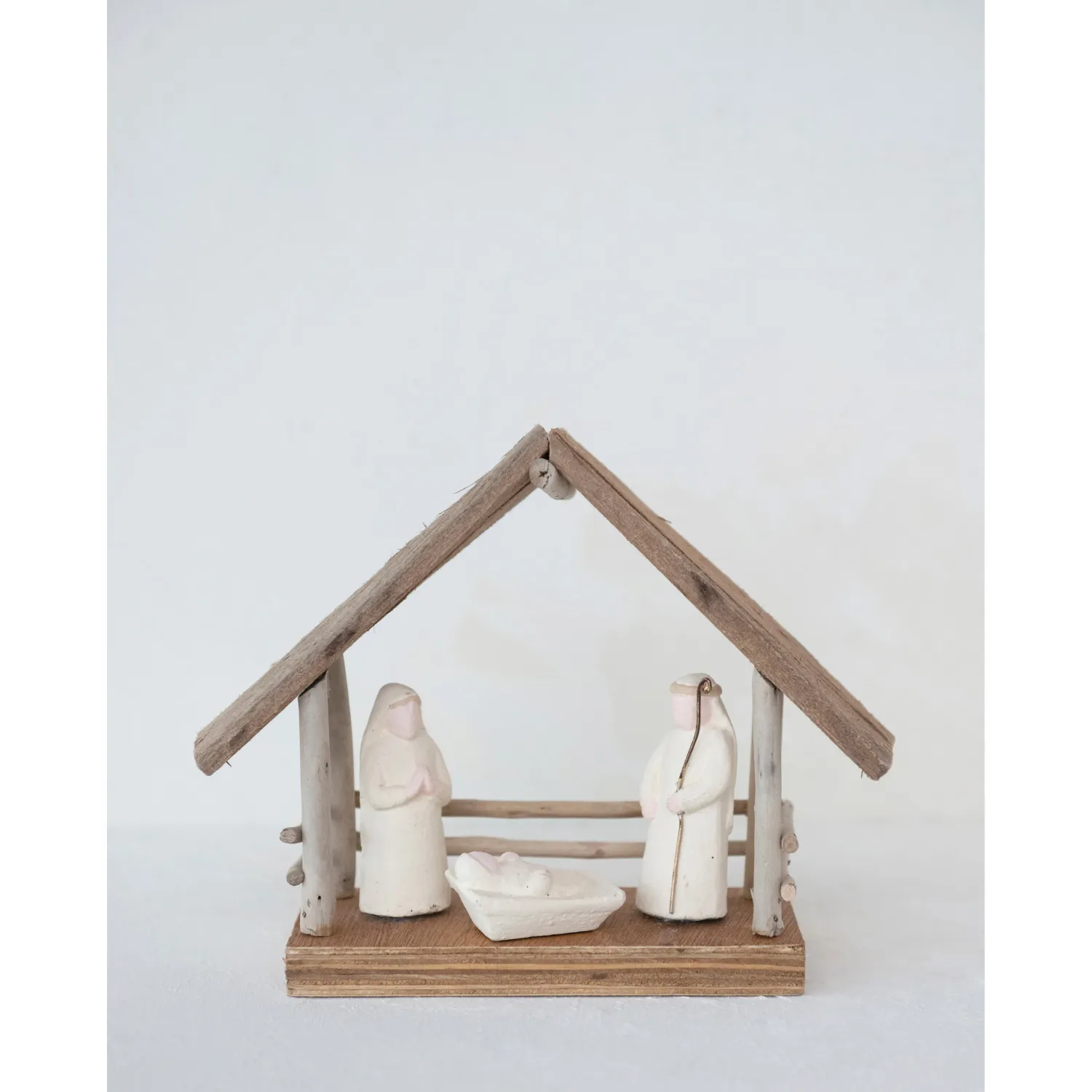 Driftwood Paper Mache Nativity W/Base