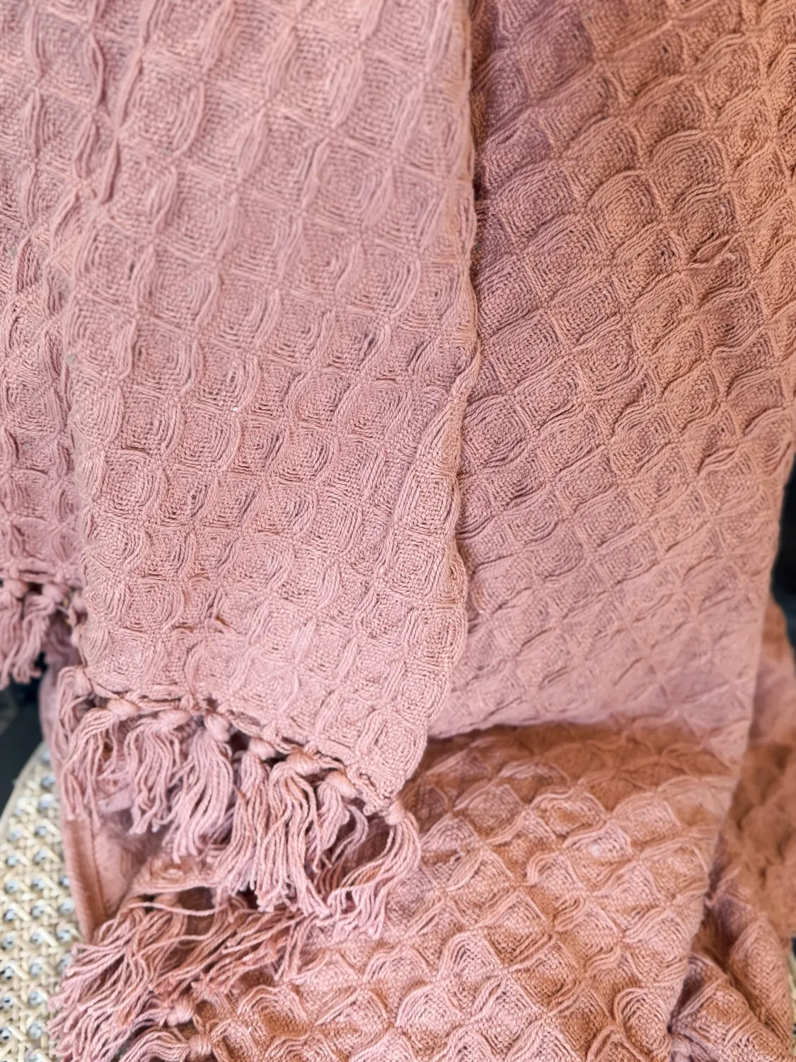 Cotton Wafffle Weave Throw-Rust