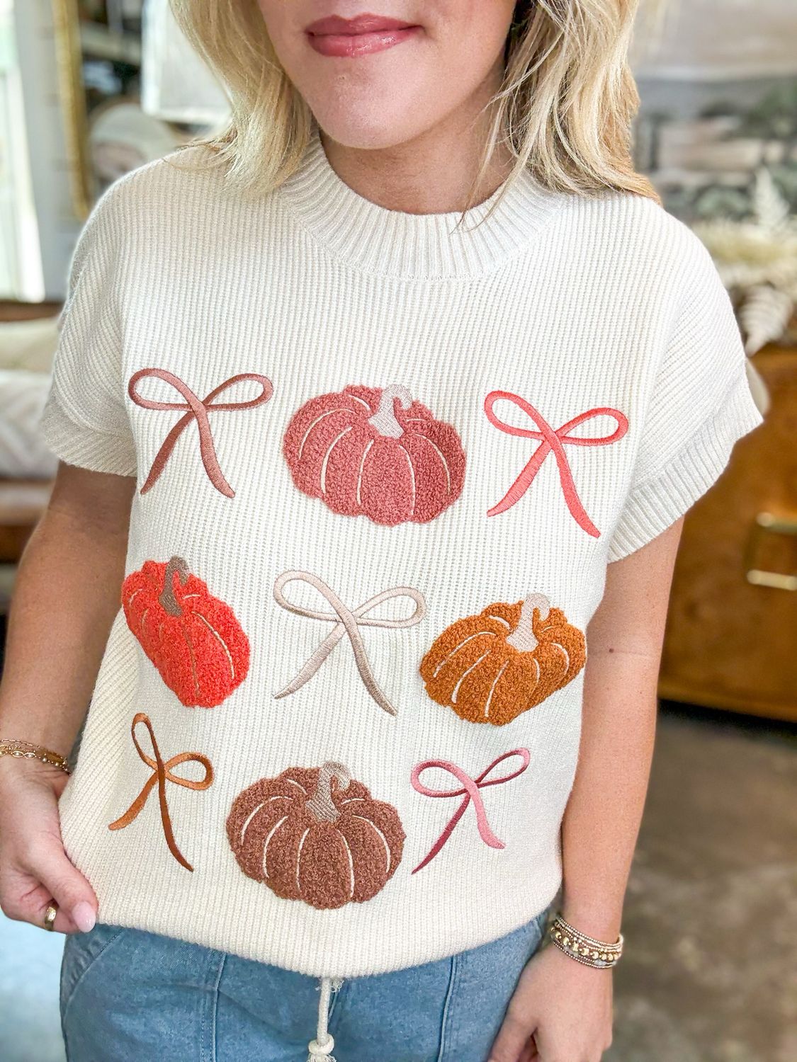 Josie Pumpkin Rows Sweater