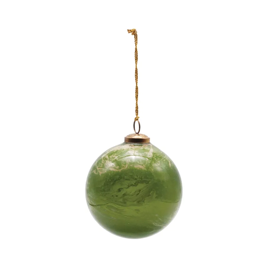 4&quot; Glass Ball Ornament Green/Gold-XS9614