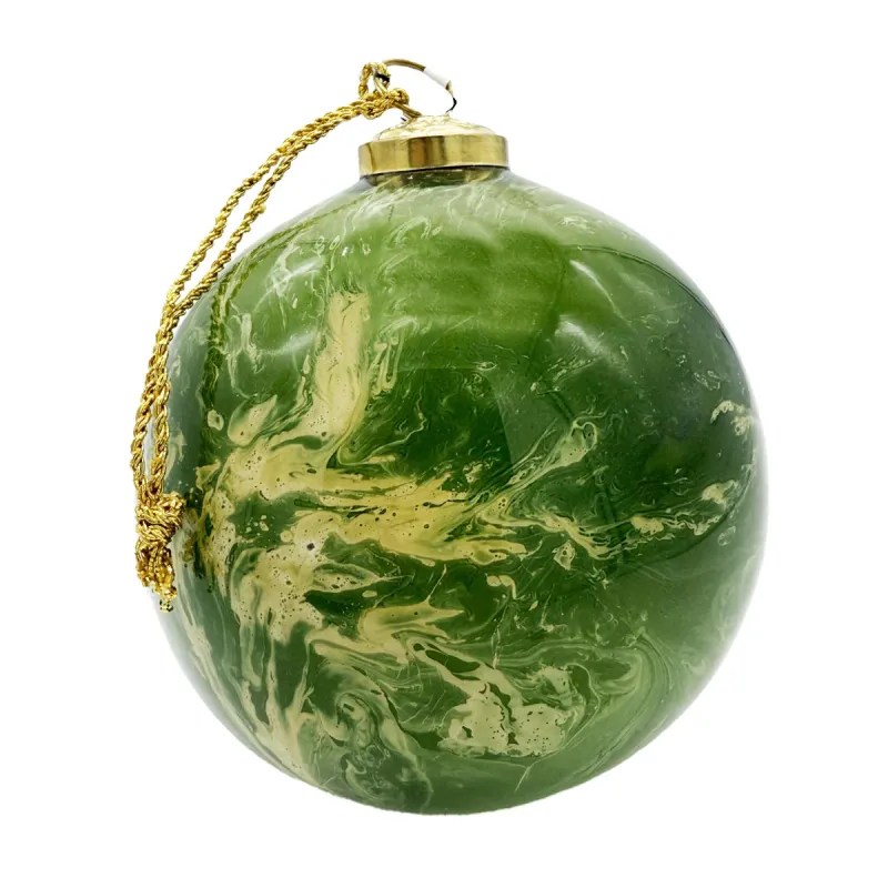 5" Glass Ball Ornament Green/Gold-XS9625