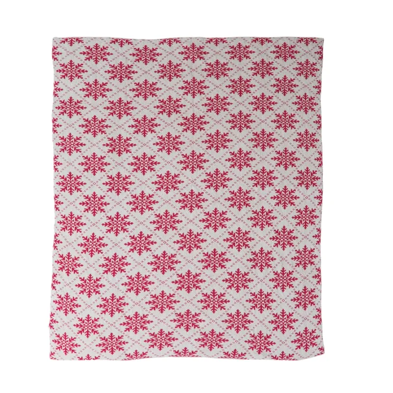 Cotton Knit Throw w Snowflake Pattern