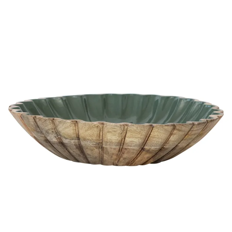Enameled Mango Wood Scalloped Bowl
