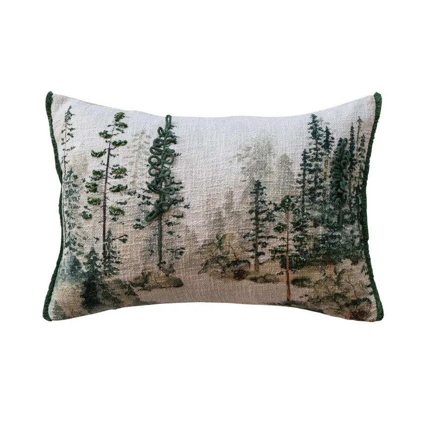 Cotton Printed Pillow w Winter Scene-XS4448