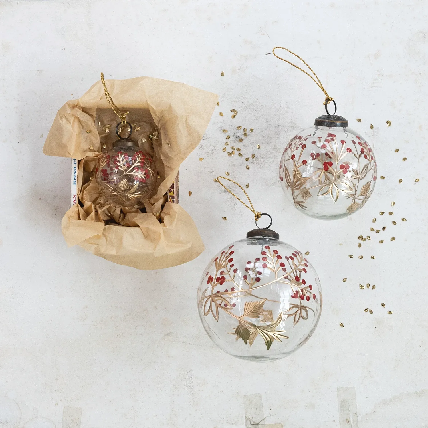 5&quot; Etched Glass Botanical Pattern Ornament-XS9975