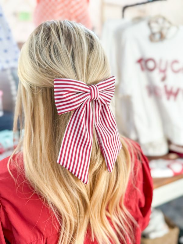 Carly Hair Bow-Crimson/White