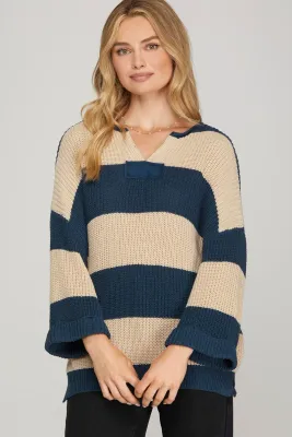 CH Savannah Stripes Top-Navy Blue