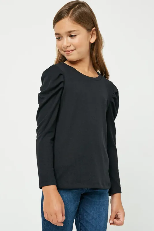 Pleated Puff Shoulder Top