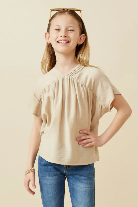 Textured Pleated V Neck Top