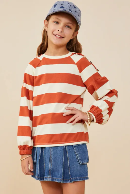 Shoulder Button Stripe Rust Top
