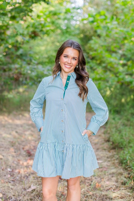 Fiona Simple Stripe Blue/Green Dress