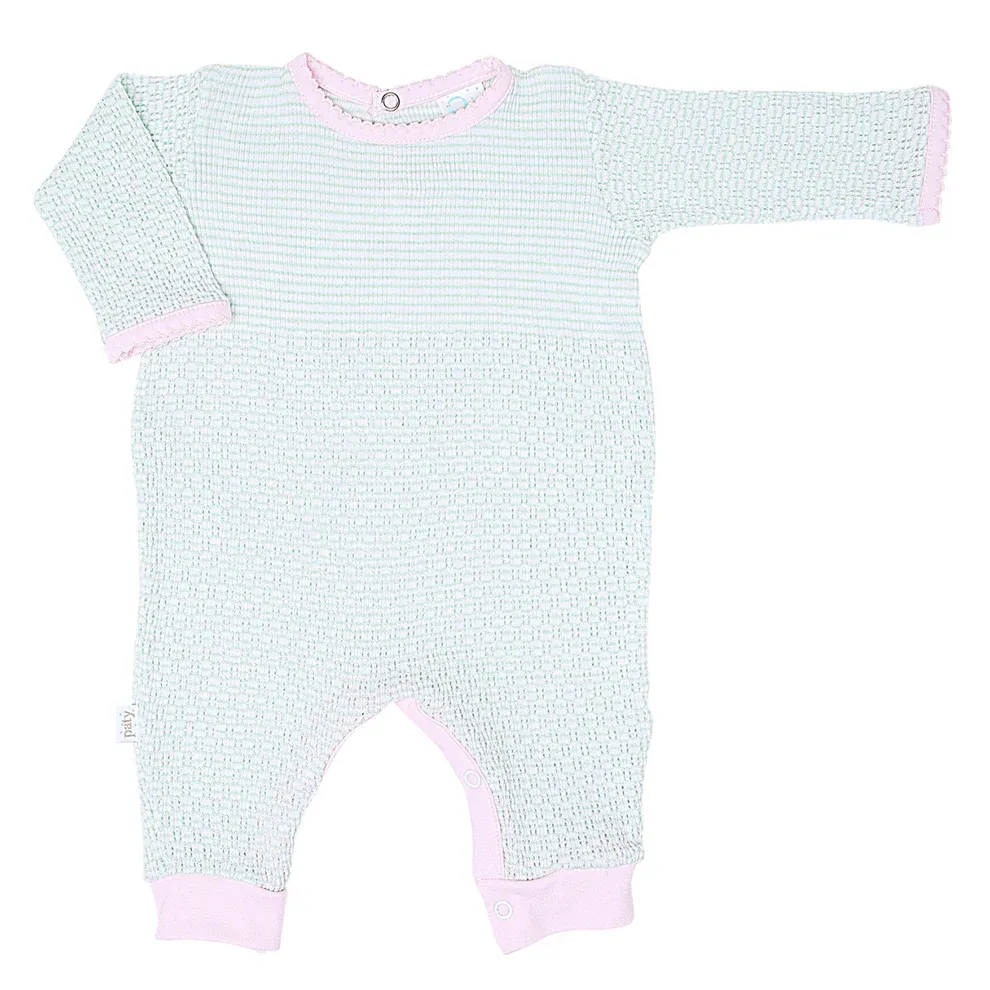 CH LS Pima Trim Romper-Mint/Pink