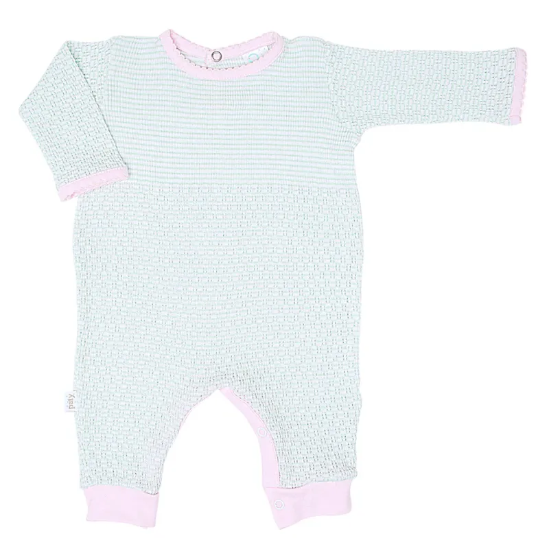 CH LS Pima Trim Romper-Mint/Pink