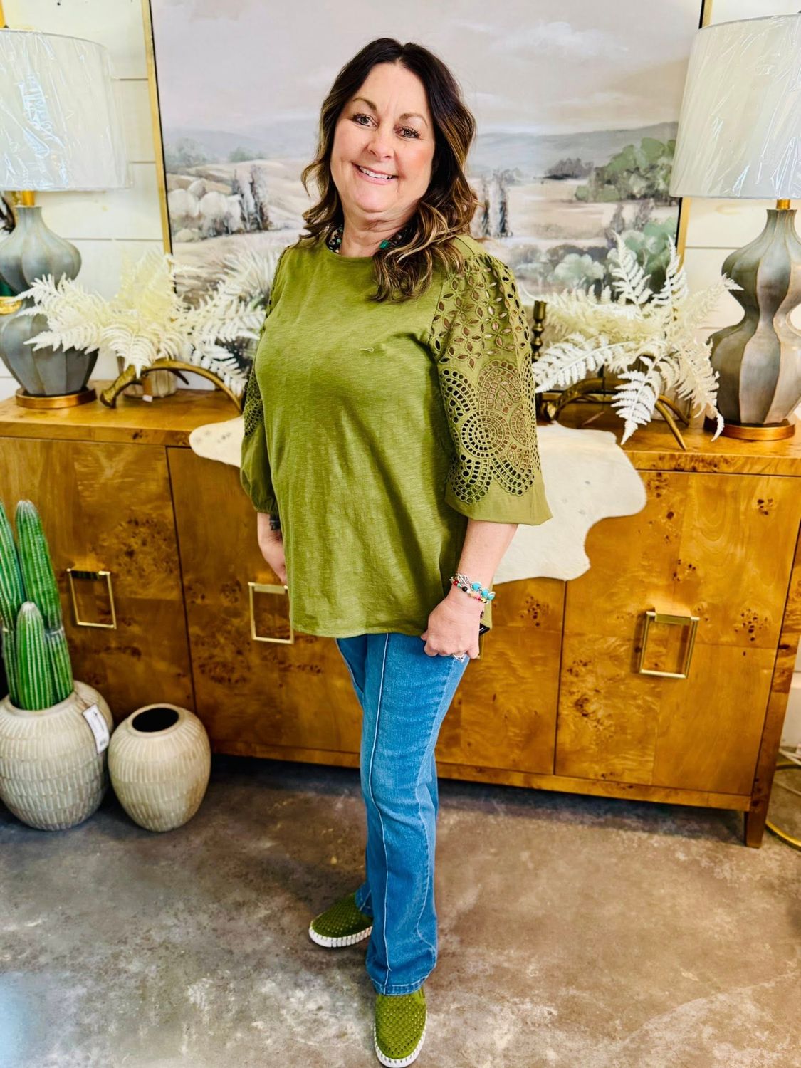 Moss Green Embroidery Top